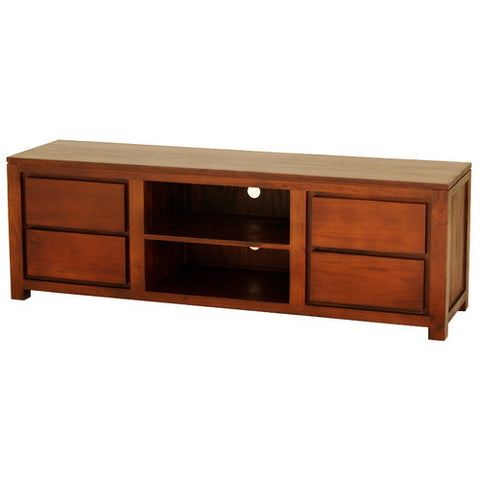 Natalie Andrea 4 Drawer 2 Shelf Teak TV Console Entertainment Unit Light Pecan Color RMY238