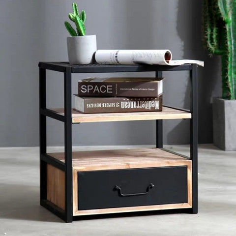 HARWOOD Modern Industrial Solid Wood Bedside Table