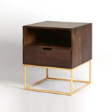 JOLAN Rustic Solid Wood Bedside Table