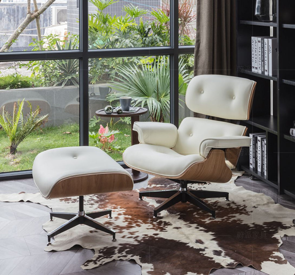 Modern Leather Armchair with Ottoman Contemporary