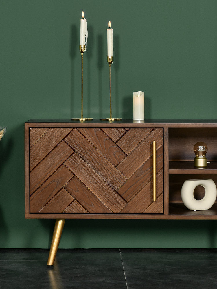 LILAH Herringbone TV Console Solid Wood American Ash