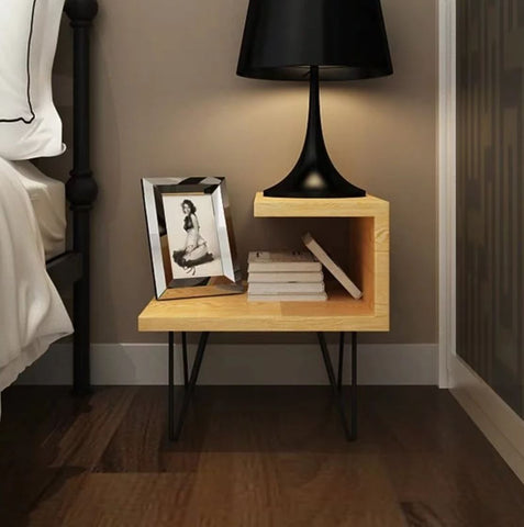 CORA Modern Industrial Solid Wood Bedside Table