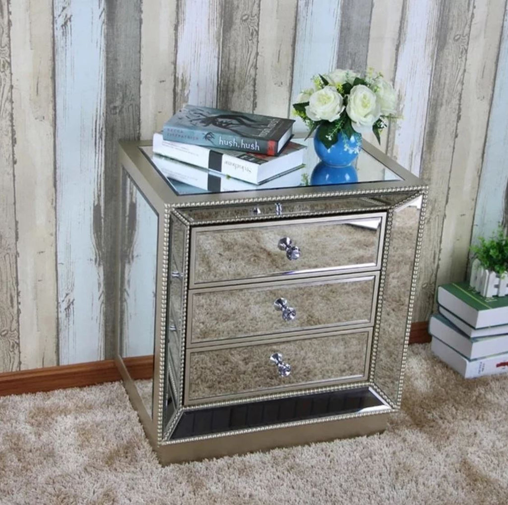 DELUCA Victorian Mirrored Bedside Table Contemporary