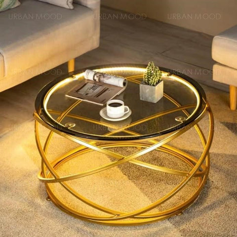 GREGORIAN LED Gold Tempered Glass Coffee Table