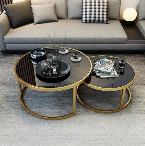 GAYLE Tempered Glass Round Nesting Coffee Table