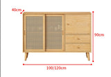 HAILEY Rattan Buffet Cabinet Sideboard Sliding Doors Coastal Island Living Solid Wood ( 2 Color 2 Size )