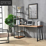 KOBANE Industrial Solid Wood Study Table with Ladder Shelf