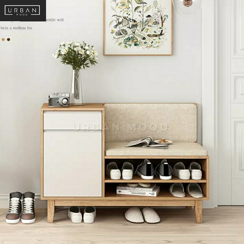 RUSSELL Rustic Solid Wood Shoe Cabinet Bench