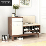 RUSSELL Rustic Solid Wood Shoe Cabinet Bench