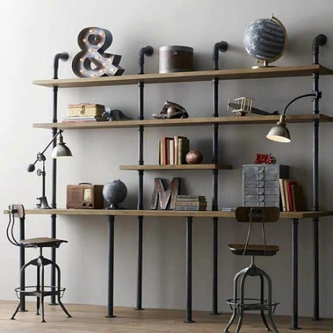 PIPER Modern Industrial Solid Wood Study Table + Shelves