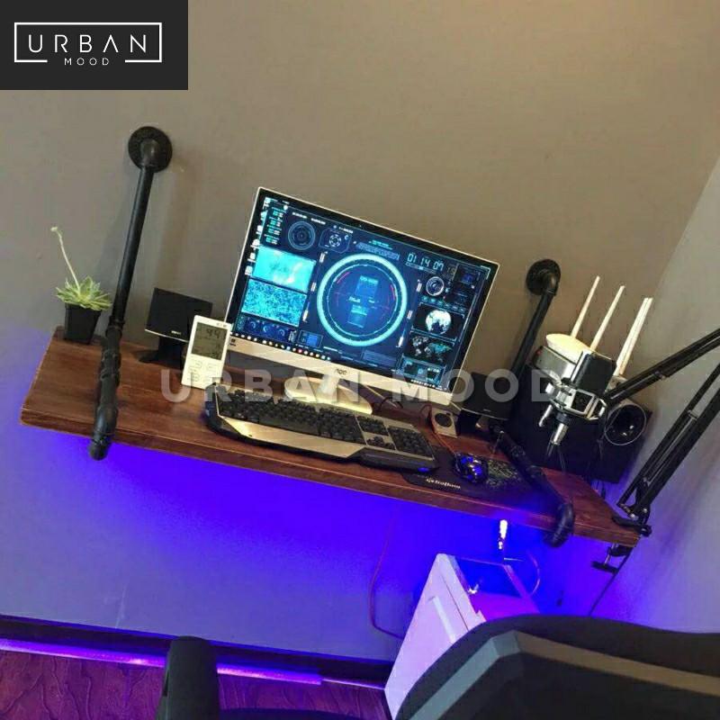 RAIL Industrial Solid Wood Pipe Study Table – RoomyRoom.com ...
